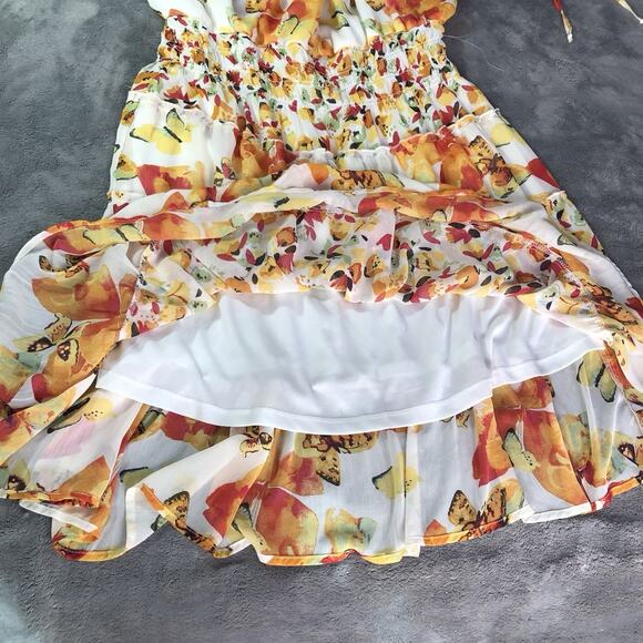 Fig & Flower Anthropologie Floral Chiffon Dress Size 2X 3/4 Sleeve Midi Flirty - Picture 10 of 11